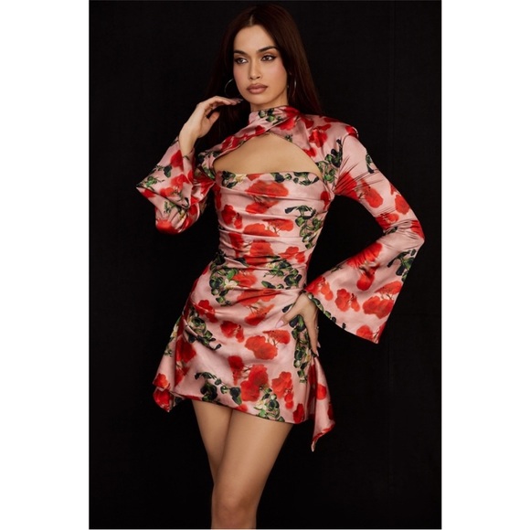 NEW House of CB Toira Dress Rose Print XS - Picture 8 of 17